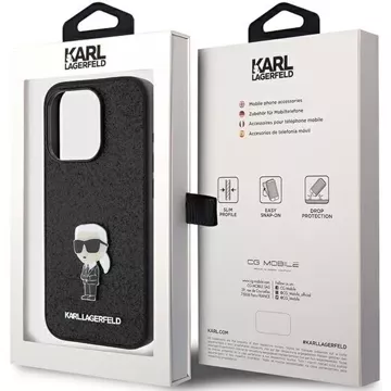 Etui Karl Lagerfeld KLHCP15LGKNPSK na iPhone 15 Pro 6,1" čierny/čierny pevný obal s pevným trblietavým logom Ikonik kovový špendlík