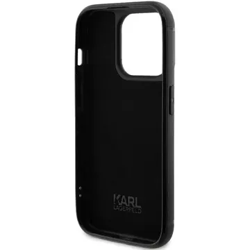 Etui Karl Lagerfeld KLHCP15LHDSPLK na iPhone 15 Pro 6,1" čierny/čierny pevný obal s kamienkovým logom kovová platňa