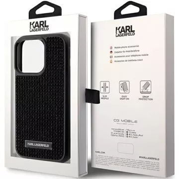 Etui Karl Lagerfeld KLHCP15LHDSPLK na iPhone 15 Pro 6,1" čierny/čierny pevný obal s kamienkovým logom kovová platňa