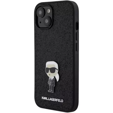 Etui Karl Lagerfeld KLHCP15SGKNPSK na iPhone 15 6,1" čierny/čierny pevný obal Pevné trblietky s logom Ikonik kovový špendlík