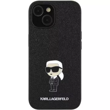 Etui Karl Lagerfeld KLHCP15SGKNPSK na iPhone 15 6,1" čierny/čierny pevný obal Pevné trblietky s logom Ikonik kovový špendlík