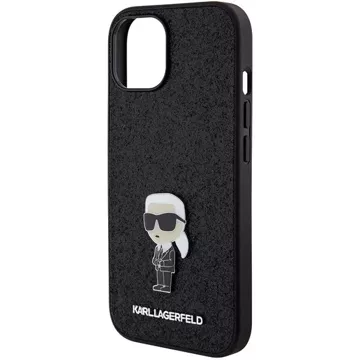 Etui Karl Lagerfeld KLHCP15SGKNPSK na iPhone 15 6,1" čierny/čierny pevný obal Pevné trblietky s logom Ikonik kovový špendlík