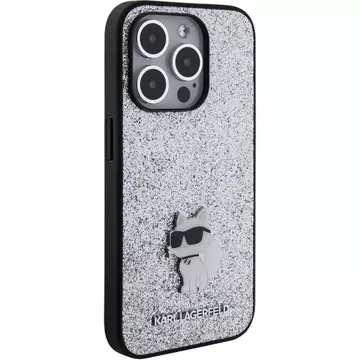Etui Karl Lagerfeld KLHCP15XGCNPSG do iPhone 15 Pro Max 6,7" srebrný/strieborný pevný obal Pevný trblietavý chupette Logo kovový špendlík