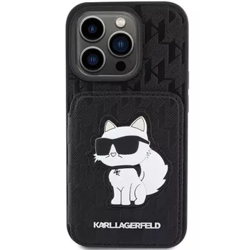 Etui Karl Lagerfeld KLHCP15XSAKCNSCK pre iPhone 15 Pro Max 6,7" čierne/čierne pevné puzdro Saffiano Sloty na karty a stojan Monogram Choupette