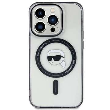 Etui Karl Lagerfeld KLHMP15LHKHNOTK na iPhone 15 Pro 6,1" priehľadné pevné puzdro IML Karl`s Head MagSafe