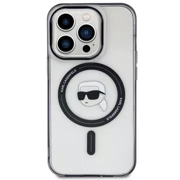 Etui Karl Lagerfeld KLHMP15XHKHNOTK na iPhone 15 Pro Max 6,7" priehľadné pevné puzdro IML Karl`s Head MagSafe