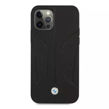 Etui na telefón BMW BMHCP12LRSCSK do Apple iPhone 12 Pro Max 6,7" čierne/čierne pevné puzdro Kožené perforované strany