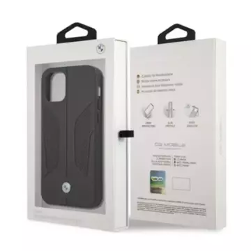 Etui na telefón BMW BMHCP12LRSCSK do Apple iPhone 12 Pro Max 6,7" čierne/čierne pevné puzdro Kožené perforované strany