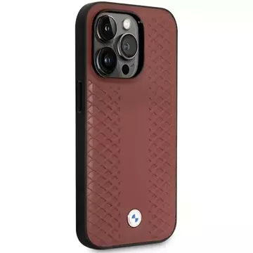 Etui na telefón BMW BMHCP14L22RFGR do Apple iPhone 14 Pro 6,1" vínová/bordová koža s diamantovým vzorom