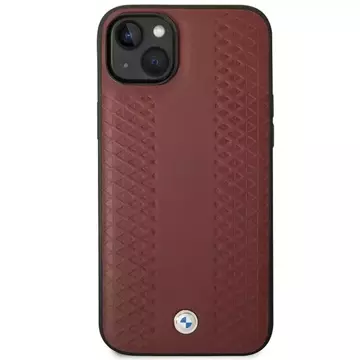 Etui na telefón BMW BMHCP14S22RFGR do Apple iPhone 14 6,1" vínová/bordová koža s diamantovým vzorom
