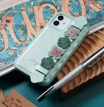 Gélové puzdro Kingxbar Sweet Series zdobené originálnymi kryštálmi Swarovski s mini zeleným stojanom na iPhone 12