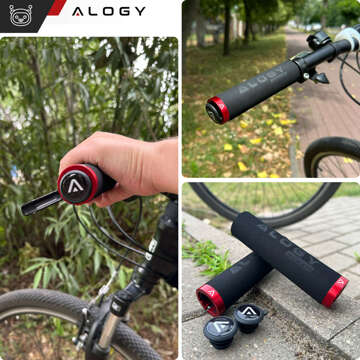 Gripy, gripy na bicykel, gripy na riadidlá na bicykel, ergonomické, protišmykové, znižujúce vibrácie pre bicykel Alogy [2 ks] Čierna a červená