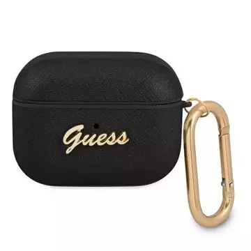 Guess GUAPSASMK AirPods Pro kryt czarny/black Saffiano Script Metal Collection