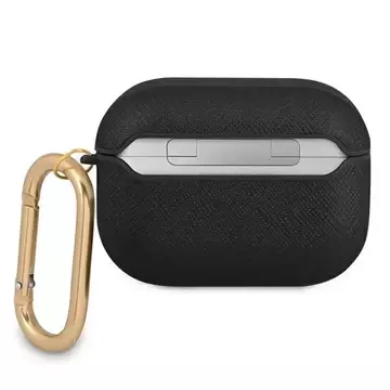 Guess GUAPSASMK AirPods Pro kryt czarny/black Saffiano Script Metal Collection