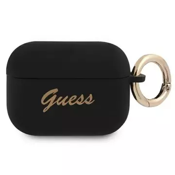 Guess GUAPSSSK AirPods Pro obal czarny/black Silicone Vintage Script