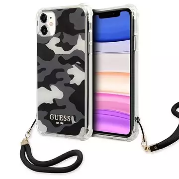 Guess GUHCN61KSARBK iPhone 11 6,1" čierny/čierny pevný obal Camo Collection