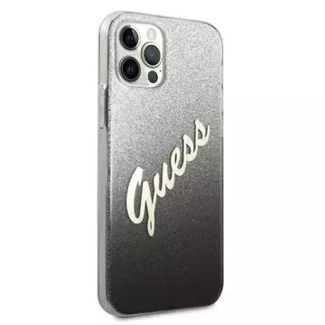 Guess GUHCP12LPCUGLSBK iPhone 12 Pro Max 6,7" čierne/čierne pevné puzdro Glitter Gradient Script