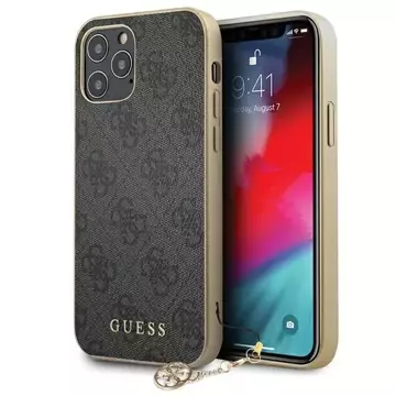 Guess GUHCP12MGF4GGR iPhone 12/12 Pro 6,1" szary/sivé pevné puzdro 4G Charms Collection