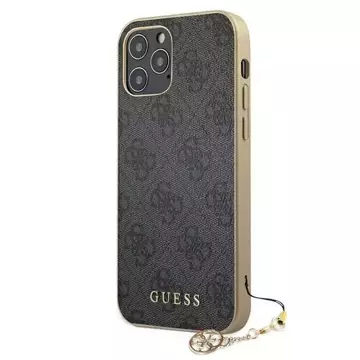 Guess GUHCP12MGF4GGR iPhone 12/12 Pro 6,1" szary/sivé pevné puzdro 4G Charms Collection