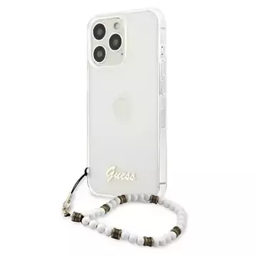 Guess GUHCP13LKPSWH iPhone 13 Pro / 13 6,1" priehľadné pevné puzdro White Pearl