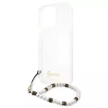 Guess GUHCP13LKPSWH iPhone 13 Pro / 13 6,1" priehľadné pevné puzdro White Pearl