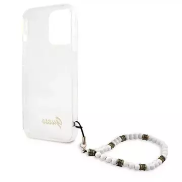 Guess GUHCP13LKPSWH iPhone 13 Pro / 13 6,1" priehľadné pevné puzdro White Pearl