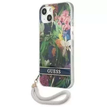 Guess GUHCP13MHFLSB iPhone 13 6,1" niebieski/modré pevné puzdro Flower Strap