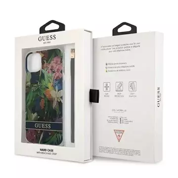 Guess GUHCP13MHFLSB iPhone 13 6,1" niebieski/modré pevné puzdro Flower Strap