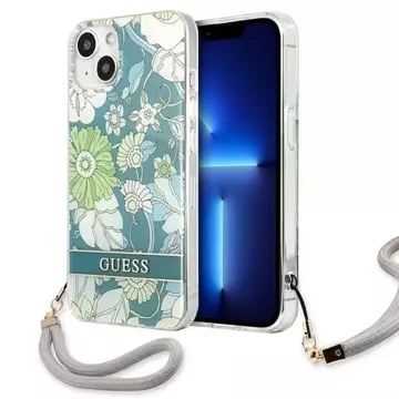 Guess GUHCP13MHFLSN iPhone 13 6,1" zielony/zelené pevné puzdro Flower Strap