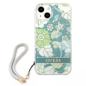 Guess GUHCP13MHFLSN iPhone 13 6,1" zielony/zelené pevné puzdro Flower Strap