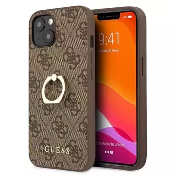 Guess GUHCP13S4GMRBR iPhone 13 mini 5,4" brązový/hnedý pevný obal 4G s kruhovým stojanom