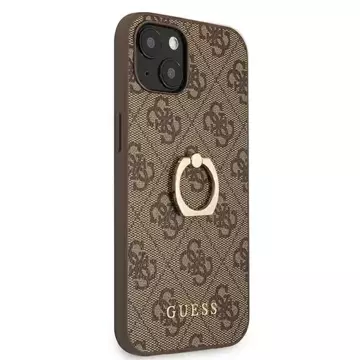 Guess GUHCP13S4GMRBR iPhone 13 mini 5,4" brązový/hnedý pevný obal 4G s kruhovým stojanom