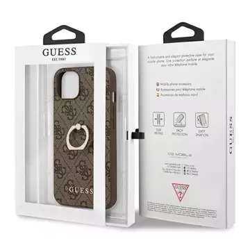 Guess GUHCP13S4GMRBR iPhone 13 mini 5,4" brązový/hnedý pevný obal 4G s kruhovým stojanom