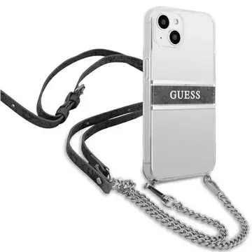 Guess GUHCP13SKC4GBSI iPhone 13 mini 5,4" priehľadné pevné puzdro 4G šedý remienok strieborná retiazka