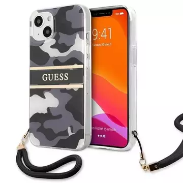 Guess GUHCP13SKCABBK iPhone 13 mini 5,4" čierny/čierny pevný obal Camo Strap Collection