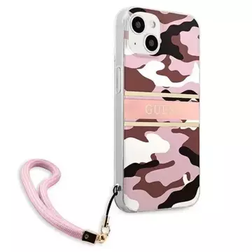 Guess GUHCP13SKCABPI iPhone 13 mini 5,4" różowy/ružové pevné puzdro Camo Strap Collection