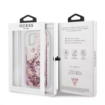 Guess GUHCP13SLGPEPI iPhone 13 mini 5,4" różowy/ružové pevné puzdro Peony Liquid Glitter