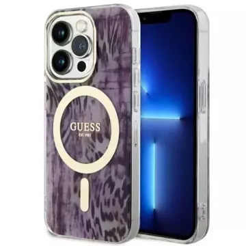 Guess GUHMP14LHLEOPWP puzdro na telefón pre Apple iPhone 14 Pro 6,1" ružovo-ružové pevné puzdro Leopard MagSafe