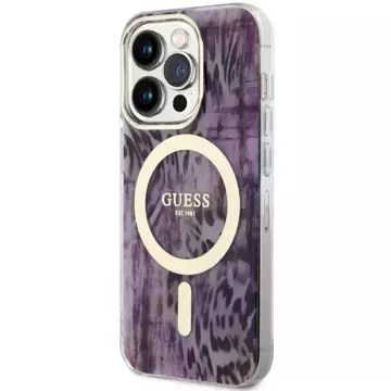 Guess GUHMP14LHLEOPWP puzdro na telefón pre Apple iPhone 14 Pro 6,1" ružovo-ružové pevné puzdro Leopard MagSafe