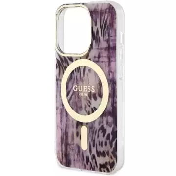 Guess GUHMP14LHLEOPWP puzdro na telefón pre Apple iPhone 14 Pro 6,1" ružovo-ružové pevné puzdro Leopard MagSafe