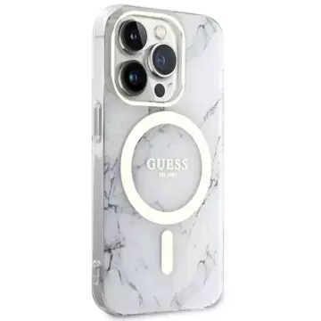 Guess GUHMP14LPCUMAH puzdro na telefón pre Apple iPhone 14 Pro 6,1" bielo/biele pevné puzdro Marble MagSafe