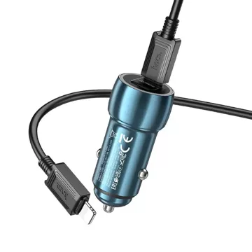 HOCO autonabíjačka 2 x kábel typu C typ C do Lightning PD QC3.0 3A 40W Z48 modrý