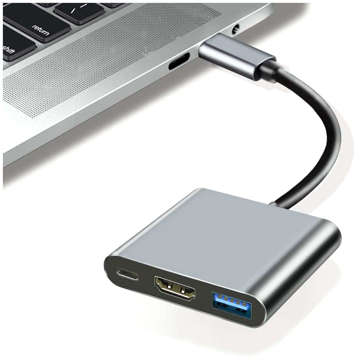 HUB 3v1 adaptér USB-C na HDMI USB-A USB-C 4K 60Hz Alogy sivá