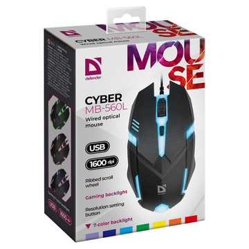 Herná myš počítačová myš Defender Cyber ​​​​MB-560L LED podsvietená 7 farbami