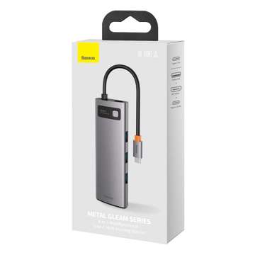 Hub 8w1 Baseus Metal Gleam Series, USB-C až 3x USB 3.0 HDMI USB-C PD Ethernet RJ45 microSD/SD