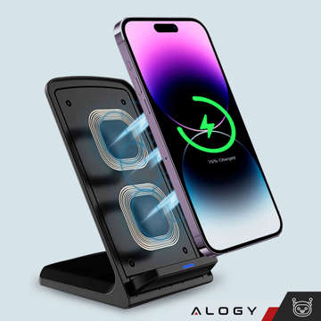 Indukčná bezdrôtová nabíjačka Alogy Qi Stand Charger pre stojanovú nabíjaciu stanicu telefónu 15W čierna