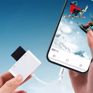 Joyroom HUB multifunkčný OTG adaptér Lightning - USB 3.2 Gen 1 (3.0, 3.1 Gen 1) / SD, čítačka kariet TF / Lightning biela (S-H142 biela)