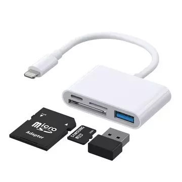 Joyroom HUB multifunkčný OTG adaptér Lightning - USB 3.2 Gen 1 (3.0, 3.1 Gen 1) / SD, čítačka kariet TF / Lightning biela (S-H142 biela)