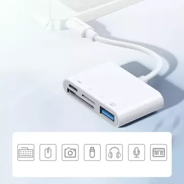 Joyroom HUB multifunkčný OTG adaptér Lightning - USB 3.2 Gen 1 (3.0, 3.1 Gen 1) / SD, čítačka kariet TF / Lightning biela (S-H142 biela)