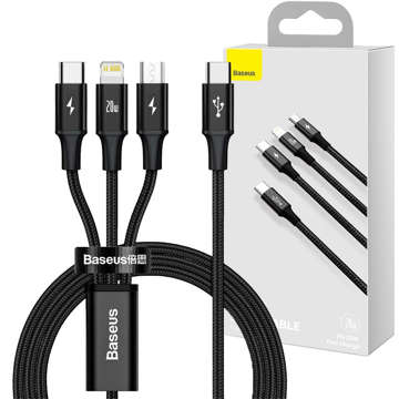 Kábel 3w1 Baseus Rapid Series USB-C do micro USB Lightning USB-C PD 20W 1,5m Čierny